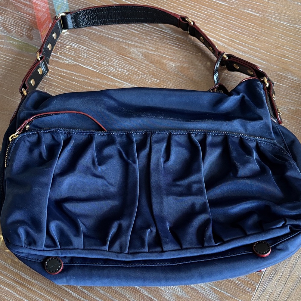 MZ Wallace Navy Ruched Front Shoulder Bag with Gold Hardware - Picture 4 of 6